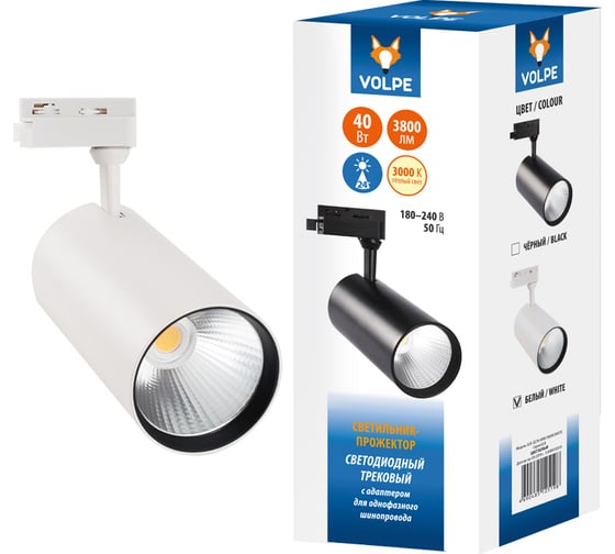 Изображение товара Трековый светодиодный светильник-прожектор Volpe ULB-Q276 40W/3000К WHITE UL-00005946