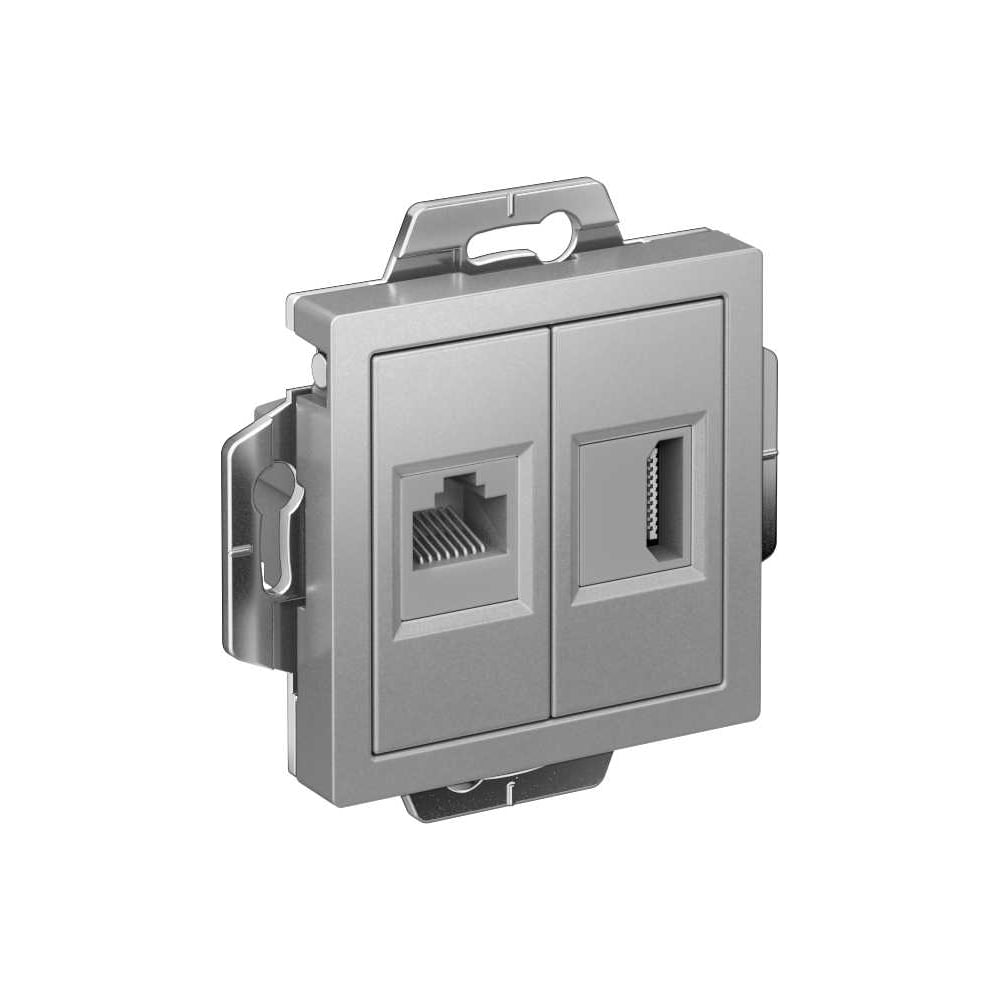 Изображение товара Двойная розетка HDMI и RJ45 Systeme Electric Atlasdesign алюминий