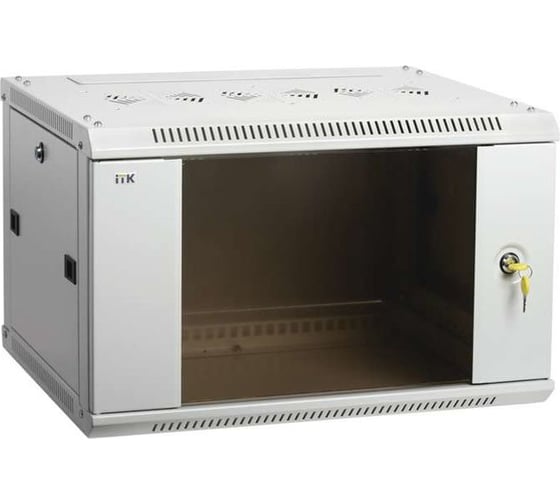 Изображение товара Шкаф ITK LINEA W 19дюйм 6U 600х450мм настенный, стеклянная дверь RAL7035 LWR3-06U64-GF