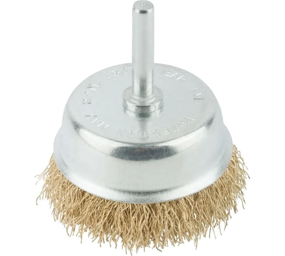 Изображение товара Корщетка, тип "чашка", со штифтом, стальная латунированная волнистая проволока, 65 мм MOS 38487М