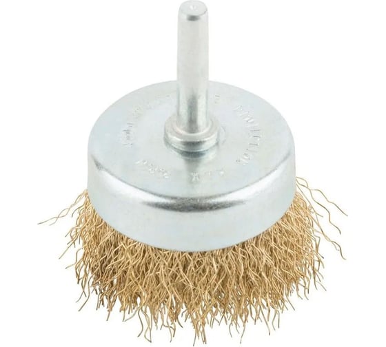 Изображение товара Корщетка, тип "чашка", со штифтом, стальная латунированная волнистая проволока, 50 мм MOS 38486М
