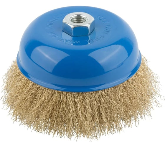 Изображение товара Корщетка, тип "чашка", гайка М14, стальная латунированная волнистая проволока, 125 мм MOS 38944М