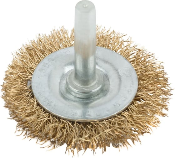 Изображение товара Корщетка, тип "колесо", со штифтом, стальная латунированная волнистая проволока, 50 мм MOS 38482М
