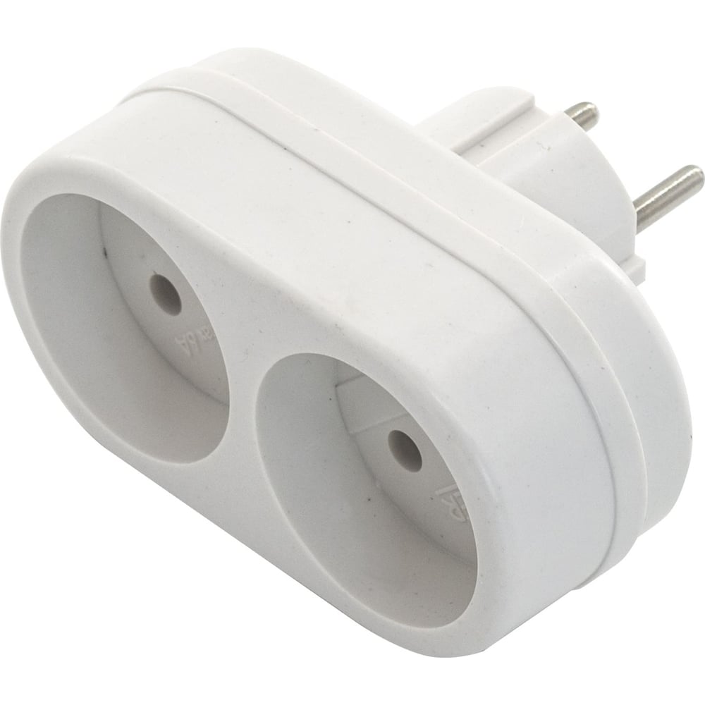 Изображение товара Плоский разветвитель Very 2 гнезда с заземлением 16 А белый