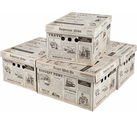 Изображение товара Короб для хранения из плотного микрогофрокартона BRAUBERG 330x250x185 мм, комплект 4 шт., home газета 271814