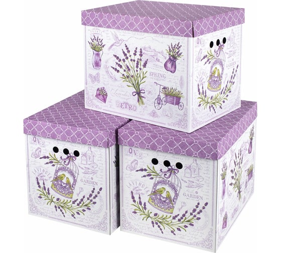 Изображение товара Короб для хранения из плотного микрогофрокартона BRAUBERG 380x280x315 мм, комплект 3 шт., home лаванда 271821