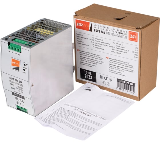 Изображение товара Блок питания для светодиодной ленты Jazzway  с установкой на DIN-рейку BSPS DIN 24V100A=240Вт IP20 AL 5050044