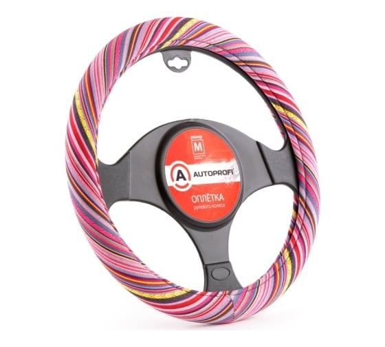 Изображение товара Оплётка руля AUTOPROFI текстиль, размер М AP-1915 Multi RD M
