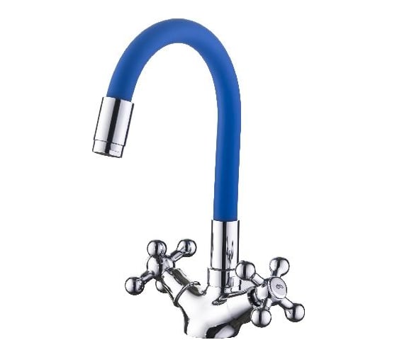 Изображение товара Смеситель для кухни LEDEME гибкий шланг, крест, синий, L1319-6 65843
