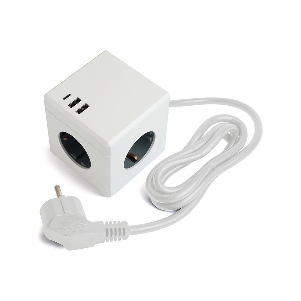 Изображение товара 3-местный удлинитель STEKKER Hm10-41-01 с USB, заземлением, белый, 1.5м