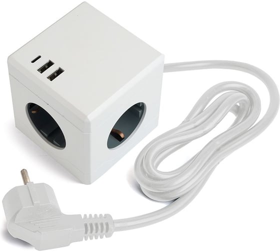 Изображение товара 3-местный удлинитель STEKKER Hm10-41-01 с заземлением, 3x1мм2, 1.5м, 250в, 16а, 2usb+1с, 5v 3,1а, серия comfort, белый, 49571