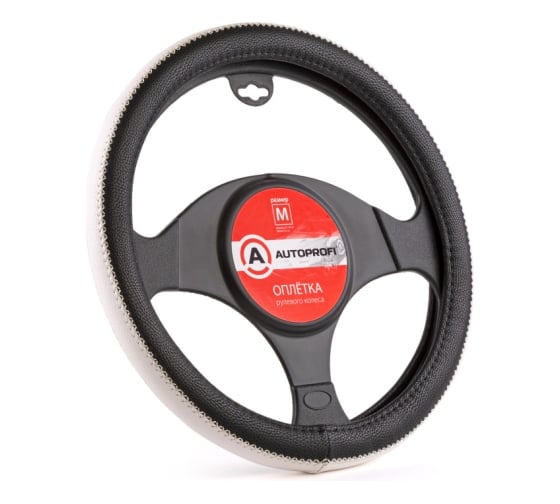 Изображение товара Оплётка руля AUTOPROFI экокожа, размер М AP-1931 BK WH M