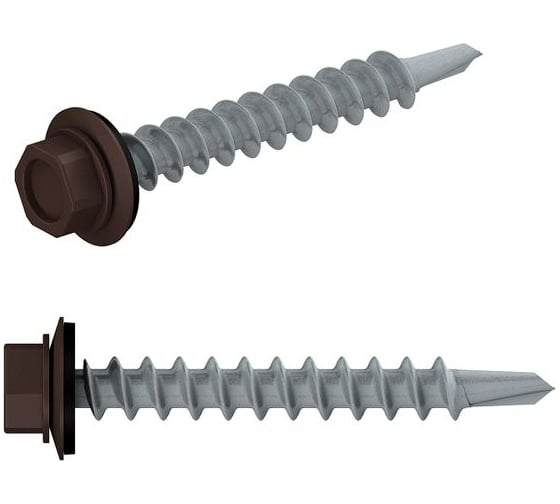 Изображение товара Кровельный саморез STARFIX 4.8x19 мм, цинк, шайба с прокладкой, PT3, RAL 8017, 7000 шт. в коробе SM-66086-7000