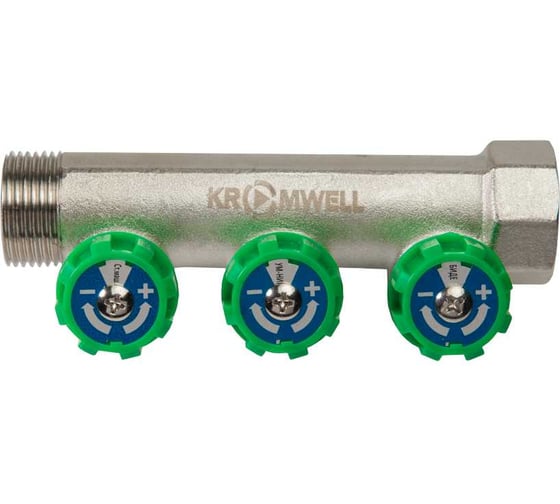 Изображение товара Коллектор KROMWELL с регулируемыми вентилями и переходами на резьбу, 3 выхода EU.ST3078135 3x34x12_k