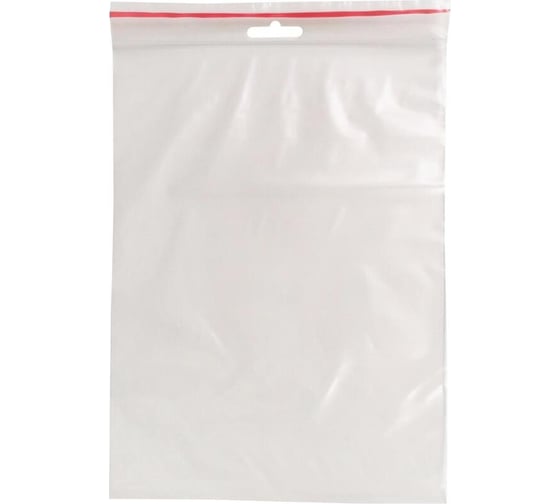 Изображение товара Пакет ООО Комус с замком zip lock, с европодвесом, 18x25 см, 60 мкм, 100 шт. 1269623
