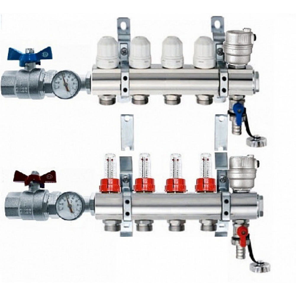 фото Коллекторный блок euros с термостатическими вставками, расходомерами eu.st6081451 1x34x4_k