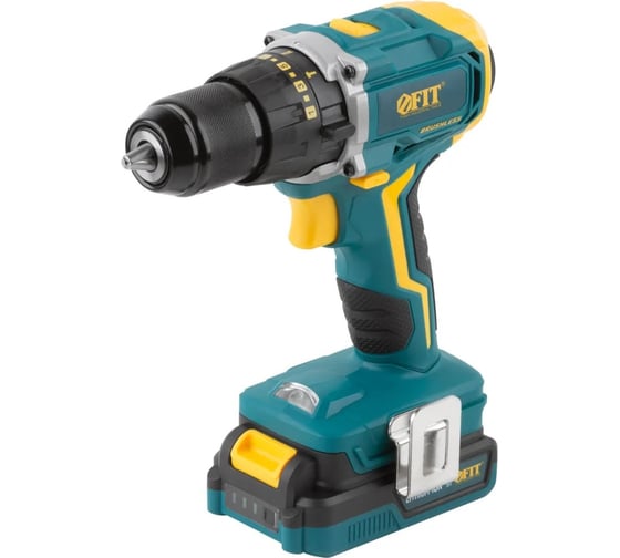 Изображение товара Аккумуляторная дрель-шуруповерт FIT 20,0 В, 0-400/1400 об/мин, 50,0 Нм, 2 Li-Ion 2,0 Ач, 1,5 ч, бесщеточный, резкий наклон, кейс 80130