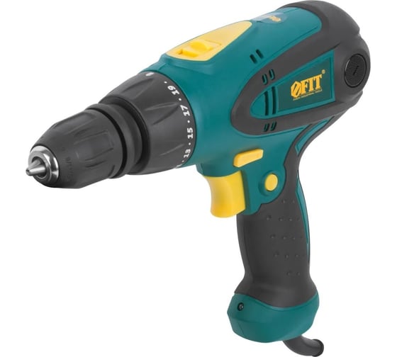 Изображение товара Электрическая дрель-шуруповерт FIT 280 Вт, 0-350/1100 об/мин, БзП 10 мм, резиновая накладка, 25 Нм, быстрая смена щеток, коробка 80017