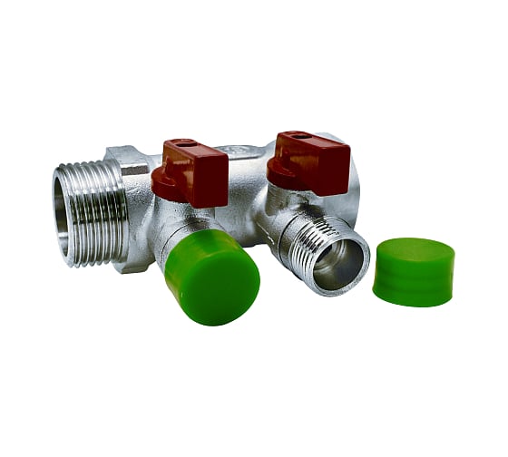 Изображение товара Коллектор с отсекающими шаровыми кранами KROMWELL KOMWELL 2 выхода 1" x 1/2" EU.ST3042275 2x1x12_k