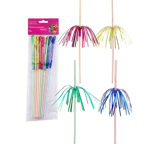 Изображение товара Трубочка для коктейля ALMIN ВУЛКАН с изгибом, разноцветная, h 240 мм, d 5 мм, 8 шт 1/72 GD-882