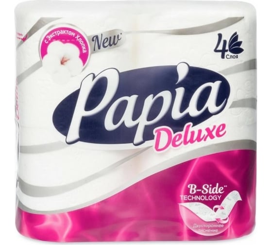 Изображение товара Туалетная бумага PAPIA DELUXE Белая 4 слоя, 4 рулона 1015031422 1015031422 1015031522