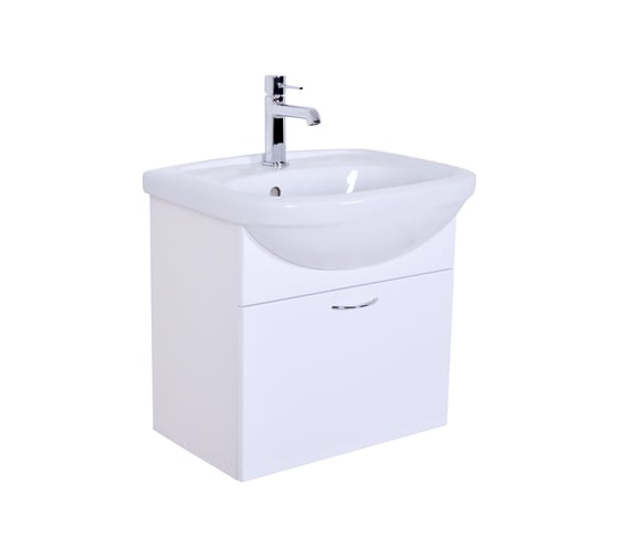 Изображение товара Подвесная тумба с раковиной ORANGE Роса белый глянец PRo-45TUW+RA