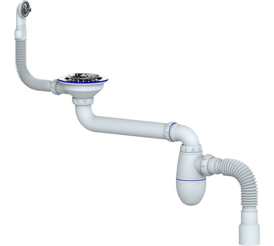 Изображение товара Сифон Unicorn 3 1/2 bc23 со смещением, круглый перелив, с гофрой 40x40/50 553594