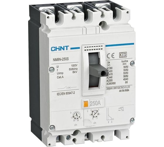 Изображение товара Автоматический выключатель CHINT 3п 250А 50кА NM8N-250S TM 3P с рег. термомагнит. расцеп. (R) 271176