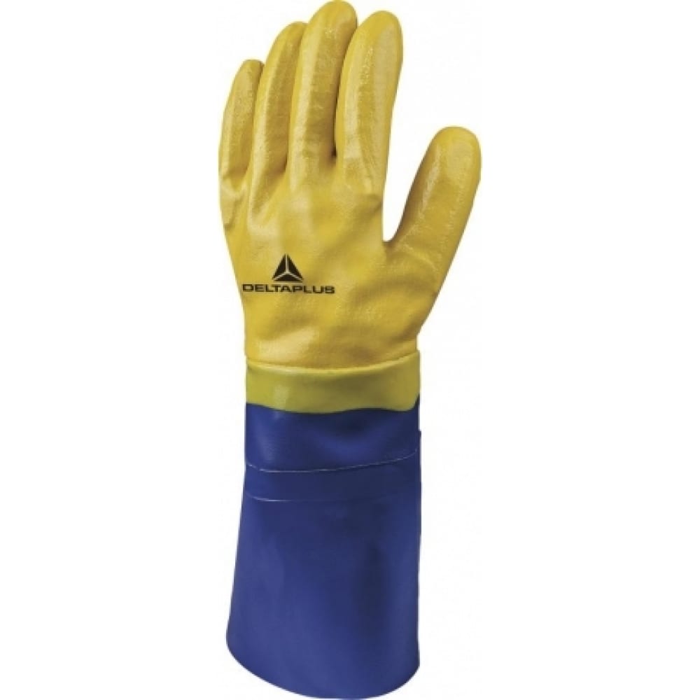 фото Трикотажные удлиненные перчатки с двойным нитриловым покрытием delta plus цвет желтый, р.9 vv911ja09