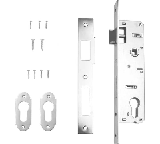 Изображение товара Дверной врезной замок DORF Dörf алюминий, м/о 85 мм, планка 23 мм, д/м 20 мм с фалевой защелкой DORF_85_23_20F