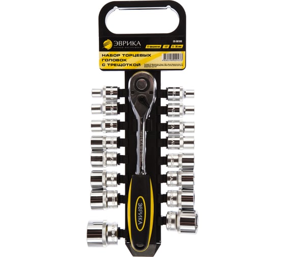 Изображение товара Набор торцевых головок с трещоткой Эврика 1/2 DR 8-30мм 17 предметов на держателе ER-96100 940512