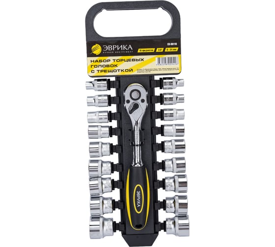 Изображение товара Набор торцевых головок с трещоткой Эврика 3/8 DR 6-24мм 19 предметов ER-96110 940520
