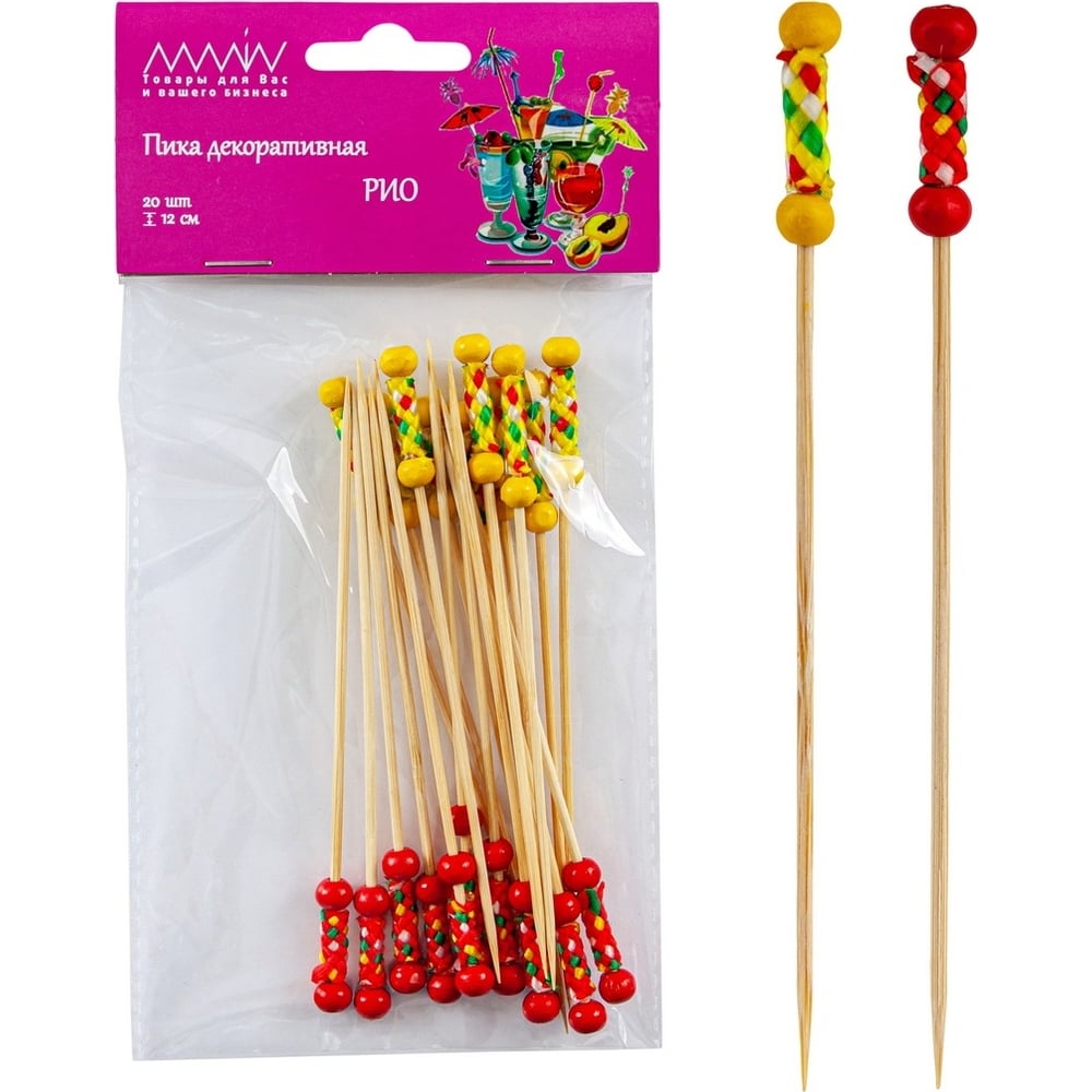 Изображение товара Шпажка для канапе ALMIN РИО красная желтая, 20 шт, бамбук