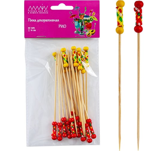Изображение товара Шпажка для канапе и напитков ALMIN РИО КРАСНАЯ ЖЕЛТАЯ бамбук, h 120 мм, 20 шт 1/72 GD-50121