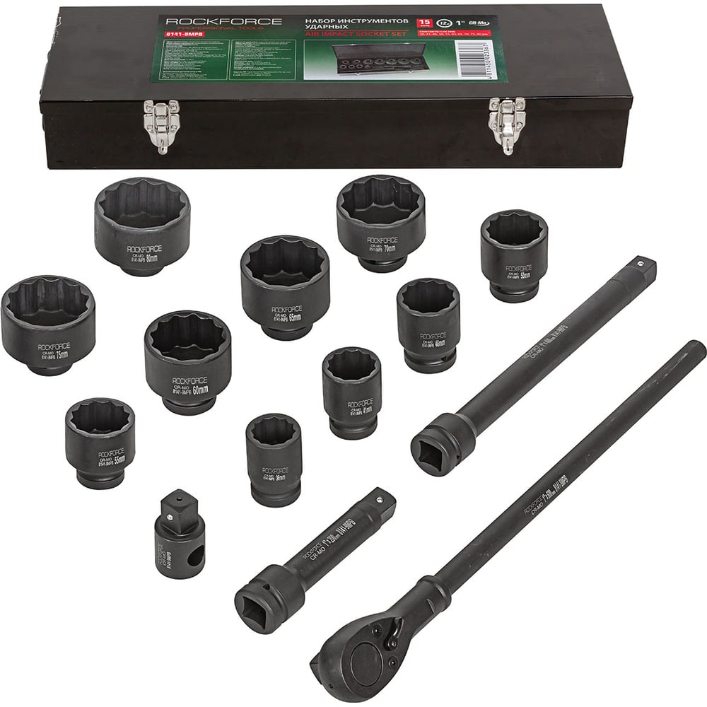 Изображение товара Набор головок Rockforce RF-8141-9MPB 12-гранные 36-80 мм