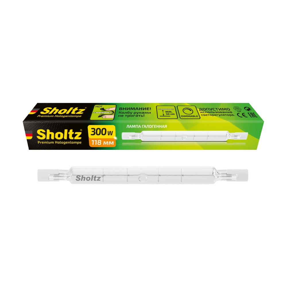 фото Галогенная линейная лампа sholtz 300вт r7s 2800к t10/к 220-240в, 118 мм, стекло hoj2021