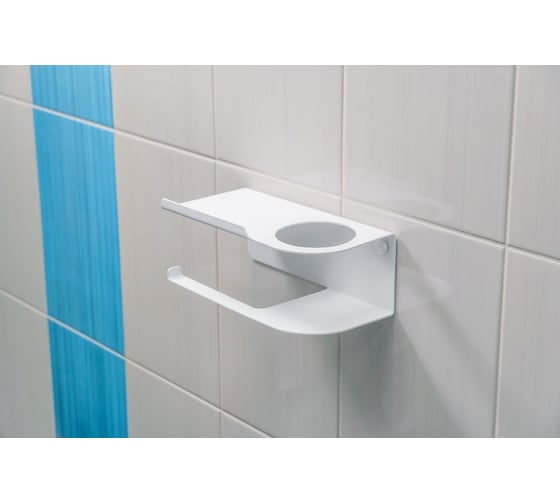 Изображение товара Держатель для туалетной бумаги слева, с полкой для диффузора Граф Держалкин 220x110x80 мм, белый GDD-dif-L-б