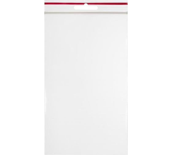 Изображение товара Пакет ООО Комус с замком zip lock, с европодвесом, 10x17 см, 60 мкм, 100 шт. 1218114