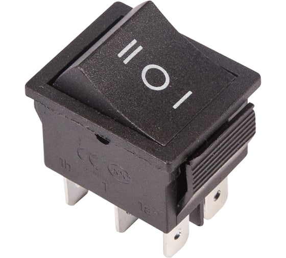 Изображение товара Клавишный выключатель REXANT 250V 15А (6с) ON-OFF-ON черный с нейтралью (RWB-508, SC-767) 36-2370-1