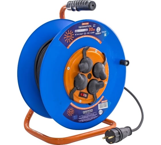 Изображение товара Силовой удлинитель Very на металлической катушке, 4 розетки, IP44, КГ 3x1,5мм², 16А, 3,5кВт, с/з, 30м, (шт.) 89-0-156