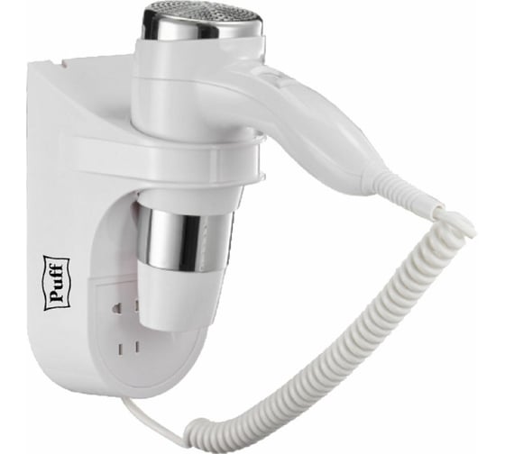 Изображение товара Настенный фен для волос Puff 1600 В, белый, 1,6 кВт, с розеткой 0405.009