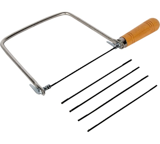 Изображение товара Лобзик КОБАЛЬТ ручной пилка 170 мм, размер лобзика 180x310 мм, рукоятка из бука, 5 лезвий в комплекте 917-605