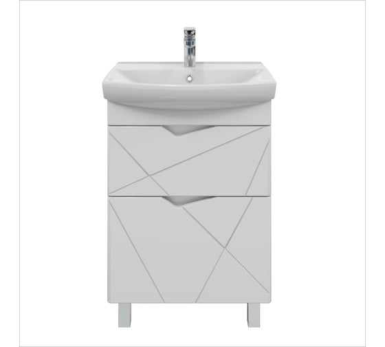 Изображение товара Тумба напольная для ванной комнаты Sanstar линни 60 белая с раковиной клермонт 60 (комплект) 415.1-1.4.1.ККЛЕ