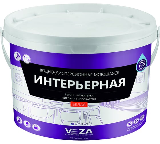 Изображение товара Интерьерная акриловая водно-дисперсионная моющаяся краска Veza 10ВДМО