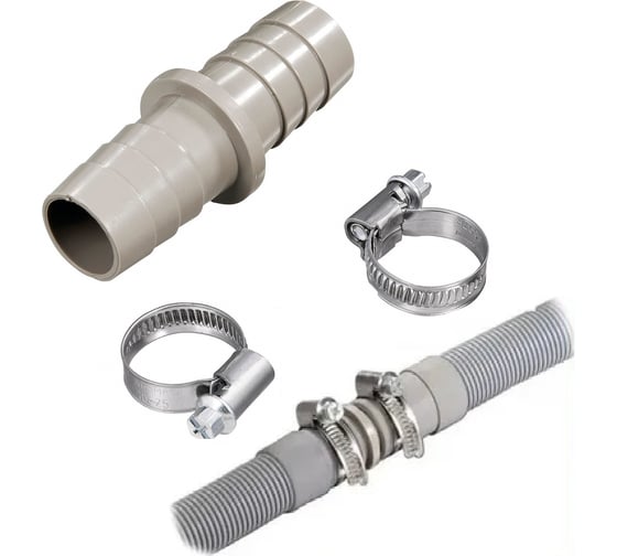 Изображение товара Штуцер для сливных шлангов VIVALDO d19x19мм с хомутами ШГ773446