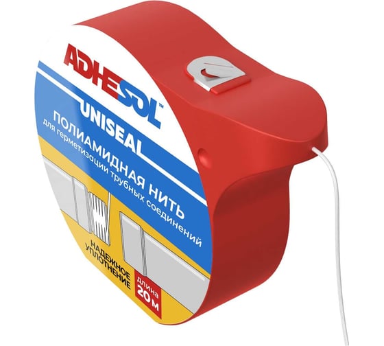 Изображение товара Уплотнительная сантехническая нить для герметизации резьбовых соединений ADHESOL uniseal 20 м, лента от протечек НП1000