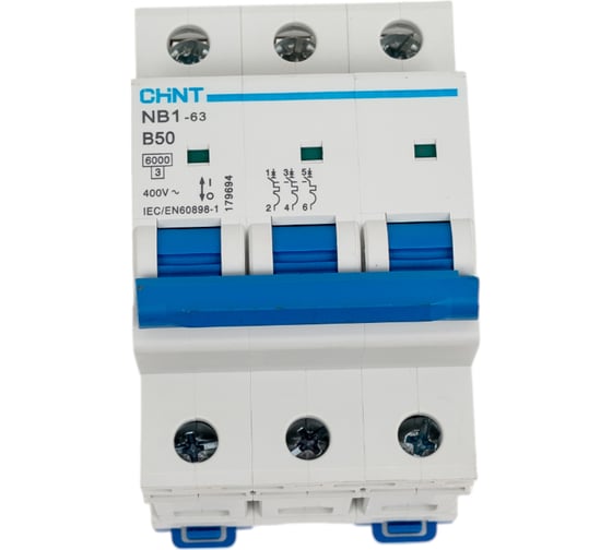Изображение товара Автоматический выключатель CHINT модульный 3п B 50А 6кА NB1-63 (R) 179694