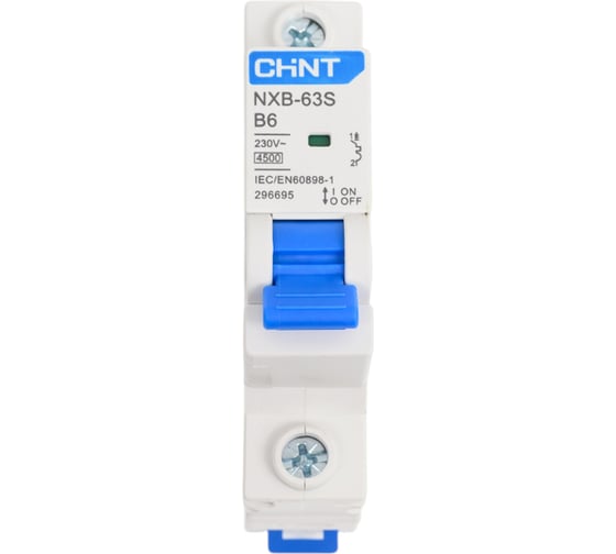 Изображение товара Автоматический выключатель CHINT модульный 1п B 6А 4.5кА NXB-63S (R) 296695