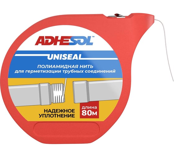 Изображение товара Уплотнительная сантехническая нить для герметизации резьбовых соединений ADHESOL uniseal 80 м, лента от протечек НП1002