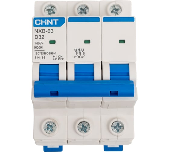 Изображение товара Автоматический выключатель CHINT модульный 3п D 32А 6кА NXB-63 (R) 814186